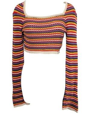 Fashion Nova Womens Small Open Knit Sweater Retro 70s Cotton Kidcore 90s Grunge